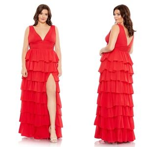 NEW MAC DUGGAL 68119 $458 RED RUFFLE TIERED SLEEVELESS MAXI DRESS Plus Size 18W